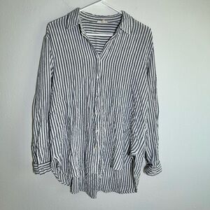 Jane & Delancey Women's Size L Blue Striped Button Top High Low Tunic Coastal